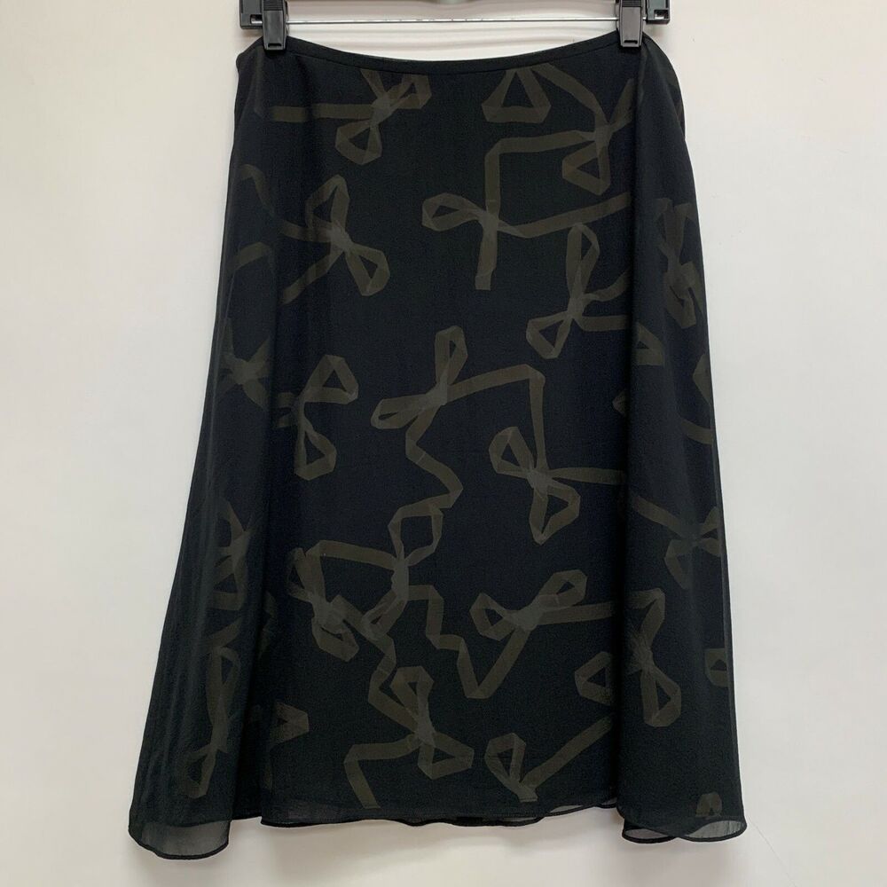 Rena Rowan Women's A-Line‎ Skirt Size 10 Black Beige Multicolor 100% Silk Sheer